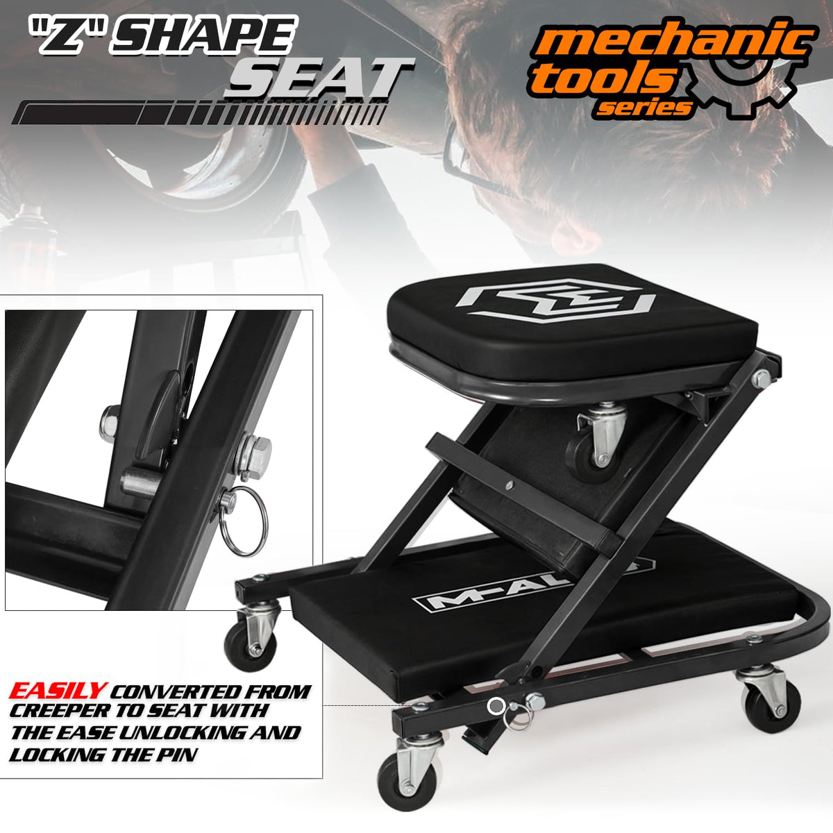 M-AUTO seat mode with tools enabling efficient upright work