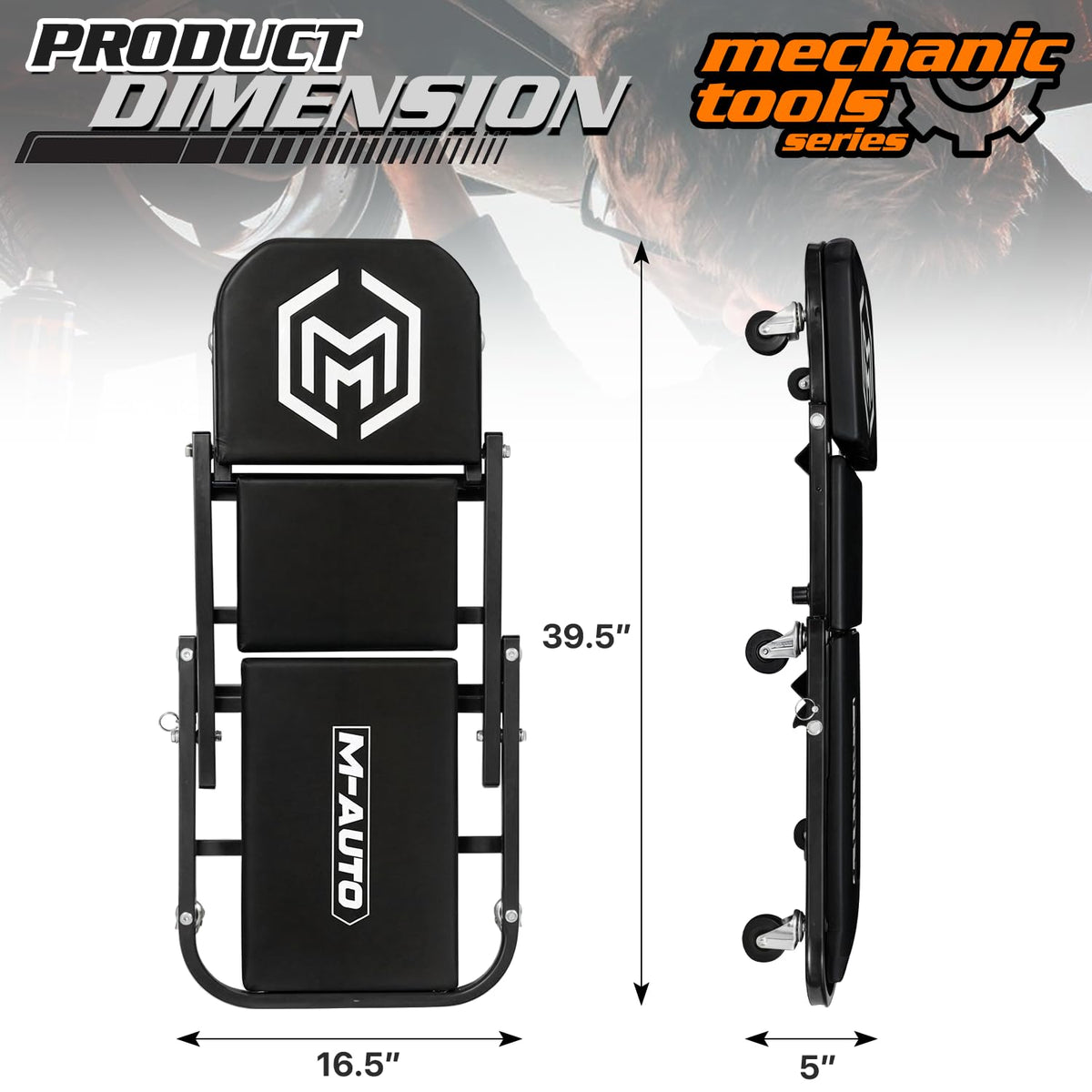 M-AUTO side profile folded demonstrating compact storage benefit
