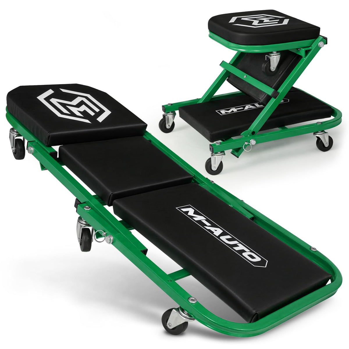 M-AUTO front view of creeper showing full-length pad and frame benefit comfort