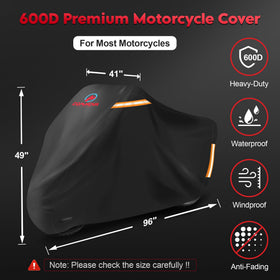 M COMNOVA OUTDOORS cover side profile demonstrating complete bike coverage