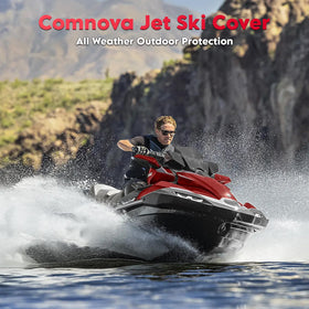 M COMNOVA OUTDOORS lifestyle shot: covered jet ski at dock for seasonal care