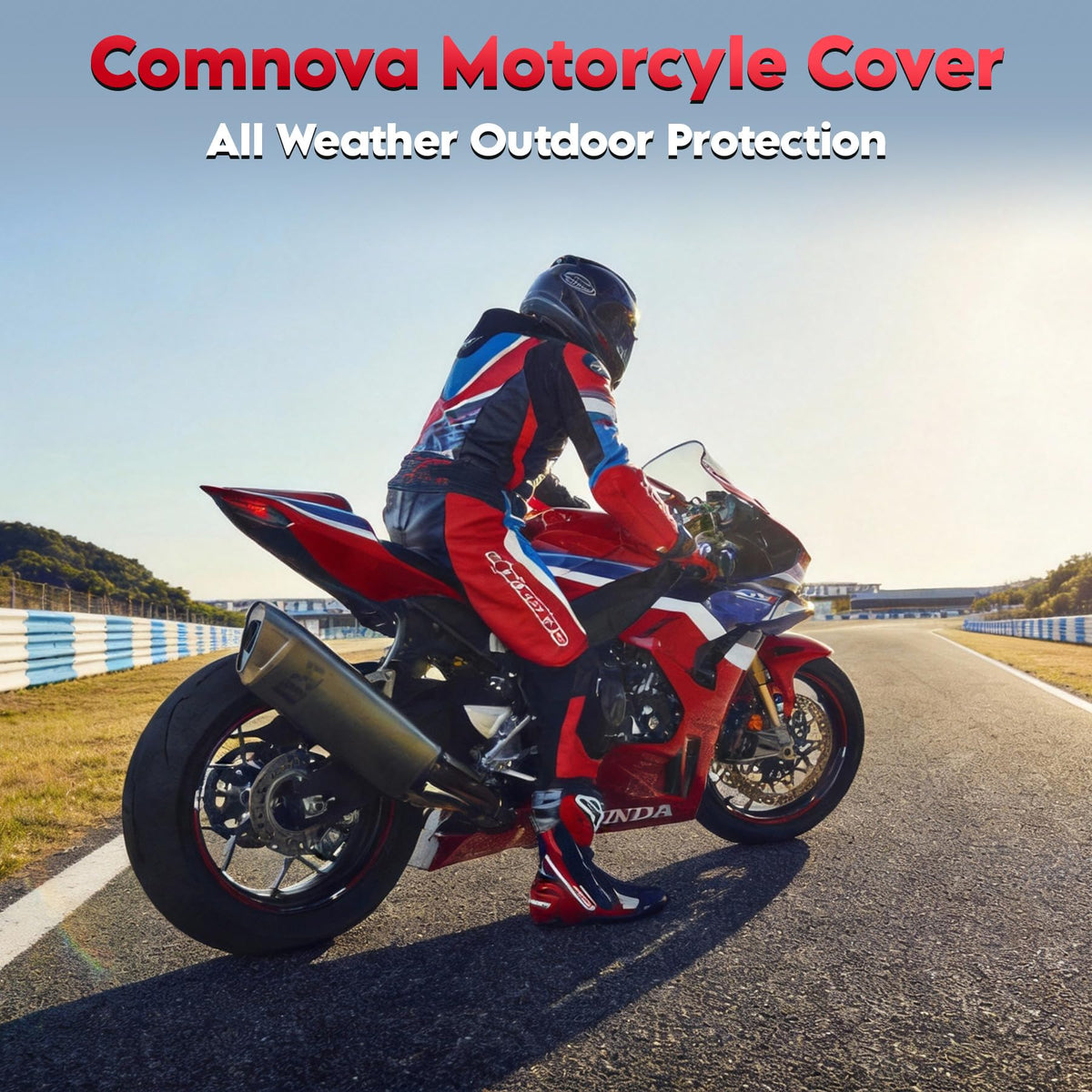 M COMNOVA OUTDOORS cover size comparison showing fit on a 96-inch bike