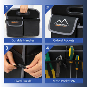 M KARMATER lifestyle trunk setup with gear for easy organization
