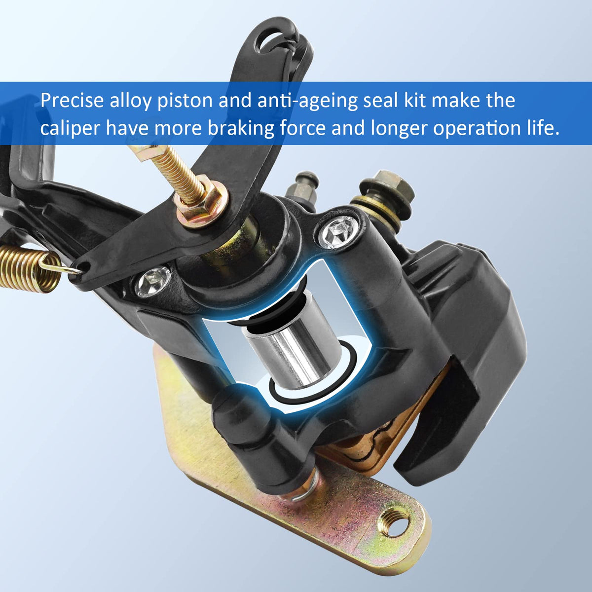M MATI caliper installed on a Yamaha ATV demonstrating ready fit