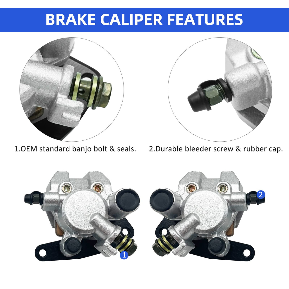 M MATI caliper mounted on an ATV front wheel, illustrating direct-fit installation and improved control