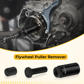 M MATI flywheel puller installed on a crank demonstrating safe removal