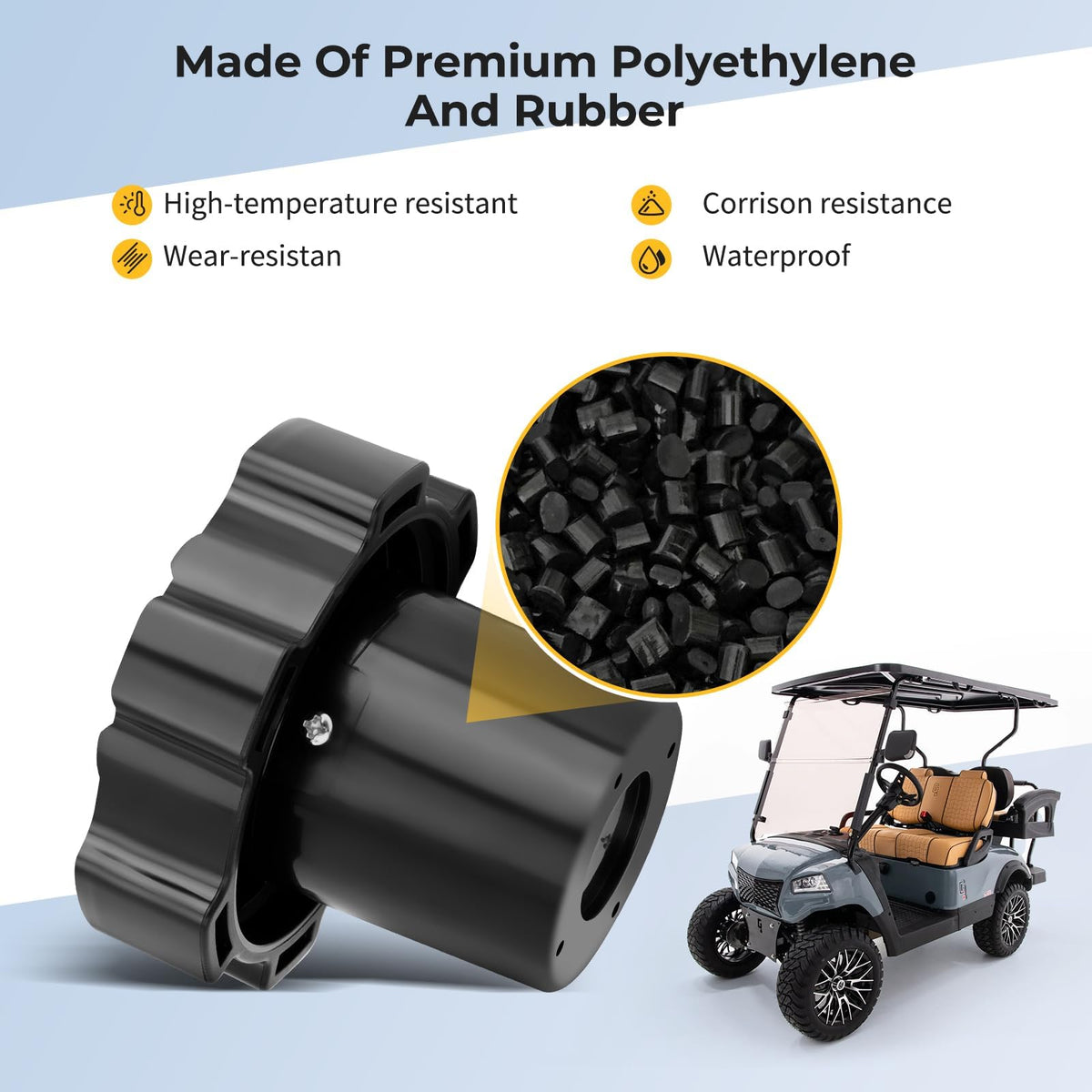 M MATI fuel cap installed on Yamaha golf cart demonstrating proper fit