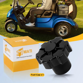 M MATI fuel cap on a parked cart at course showing reliable protection