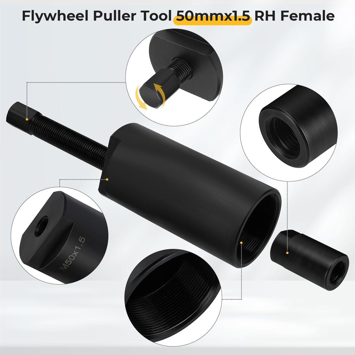 M MATI puller in use on Suzuki engine demonstrating safe flywheel extraction