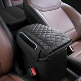 Mabett front view of armrest cover showing sleek black PU leather and fit