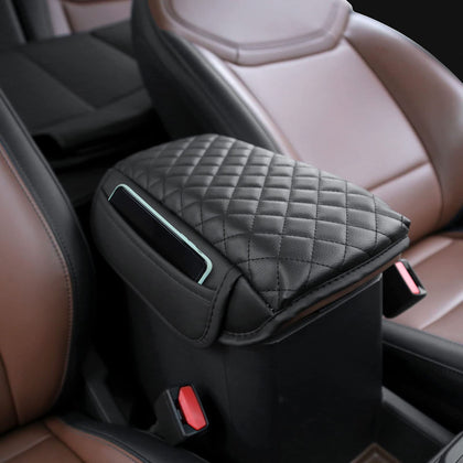 Mabett front view of armrest cover showing sleek black PU leather and fit