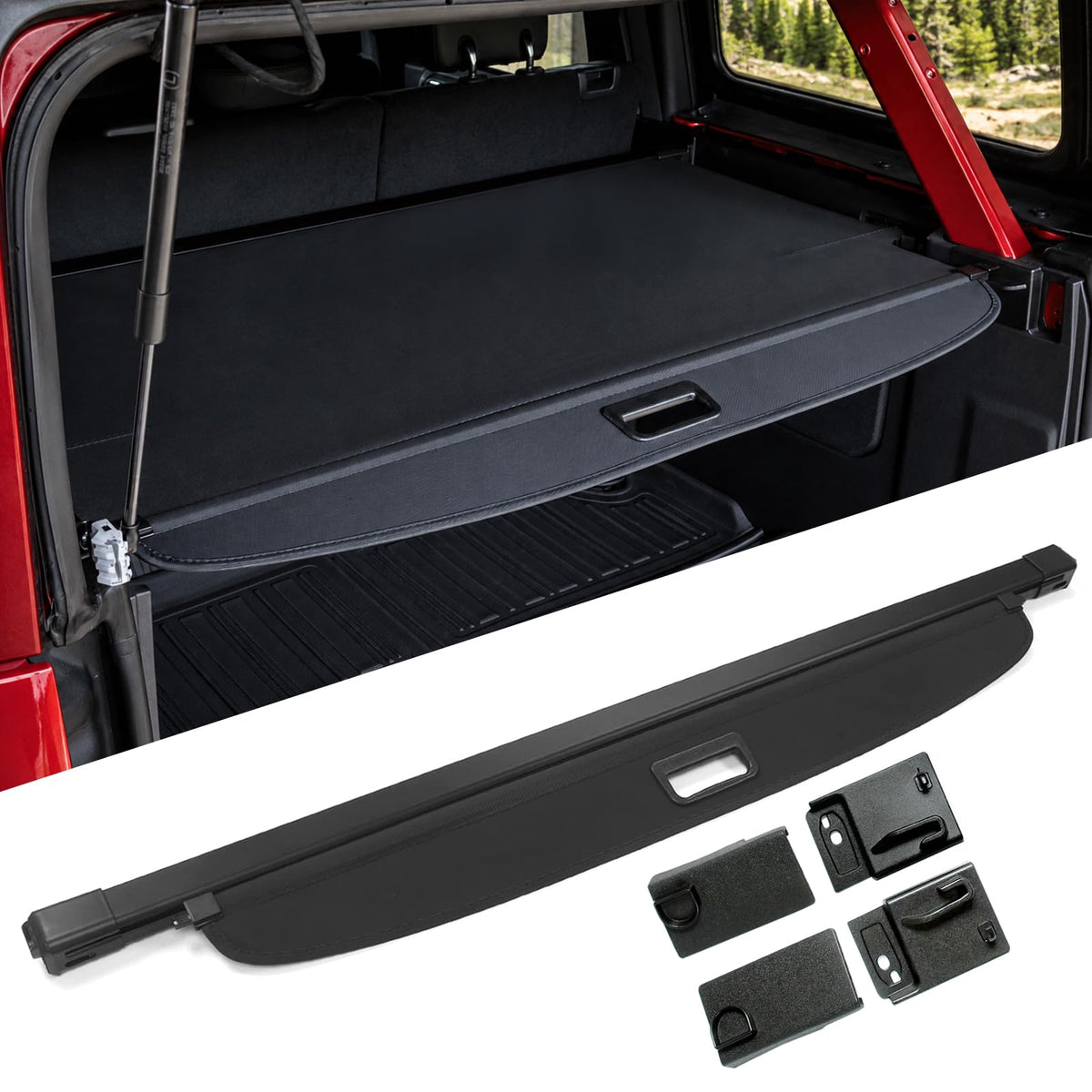 Mabett trunk cargo cover front view showing neat organized cargo protection