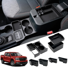 Mabett front view of center console organizer showing tidy storage benefits