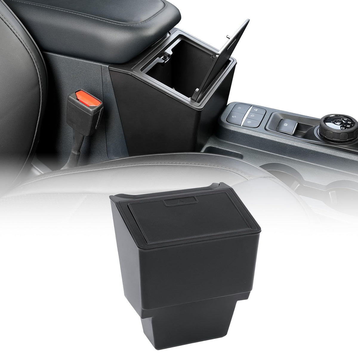 Mabett front view of console box showing clean fit and organized space