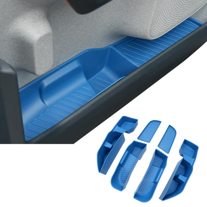 Mabett front door pocket tray in blue showing neat fit and pocket protection