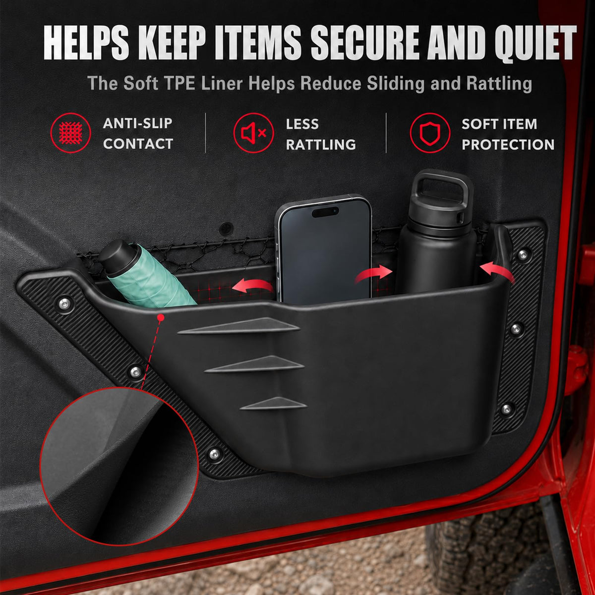 Mabett pocket with phone to show scale and secure fit benefit