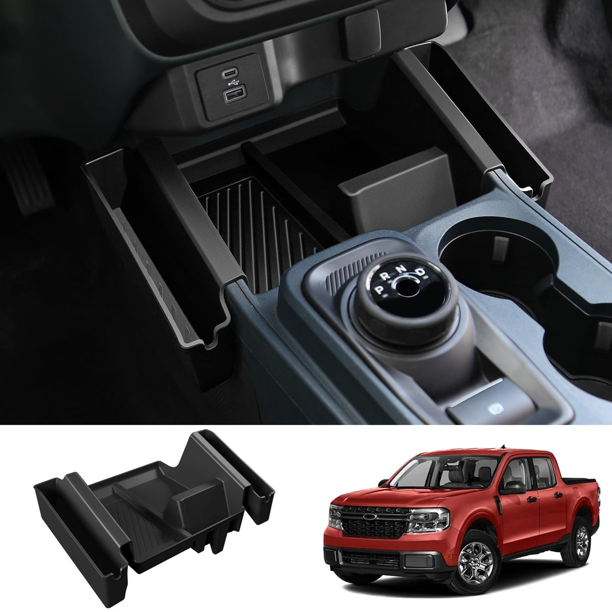Mabett front view console tray showing clean fit and organized storage benefit