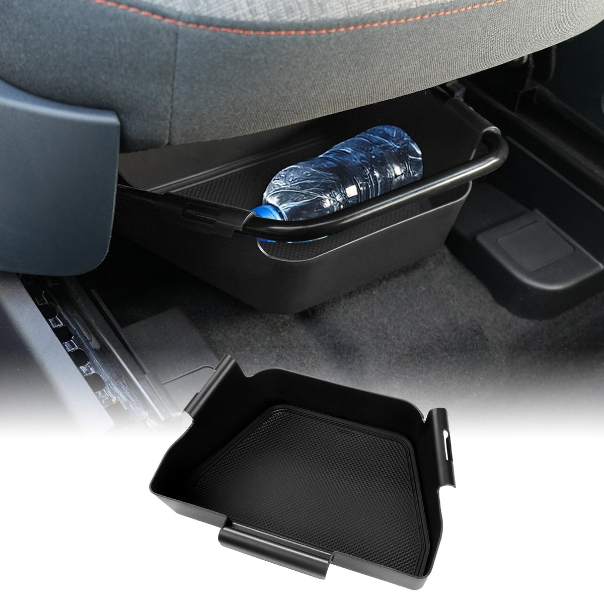 Mabett front view showing under-seat box installed and space saved