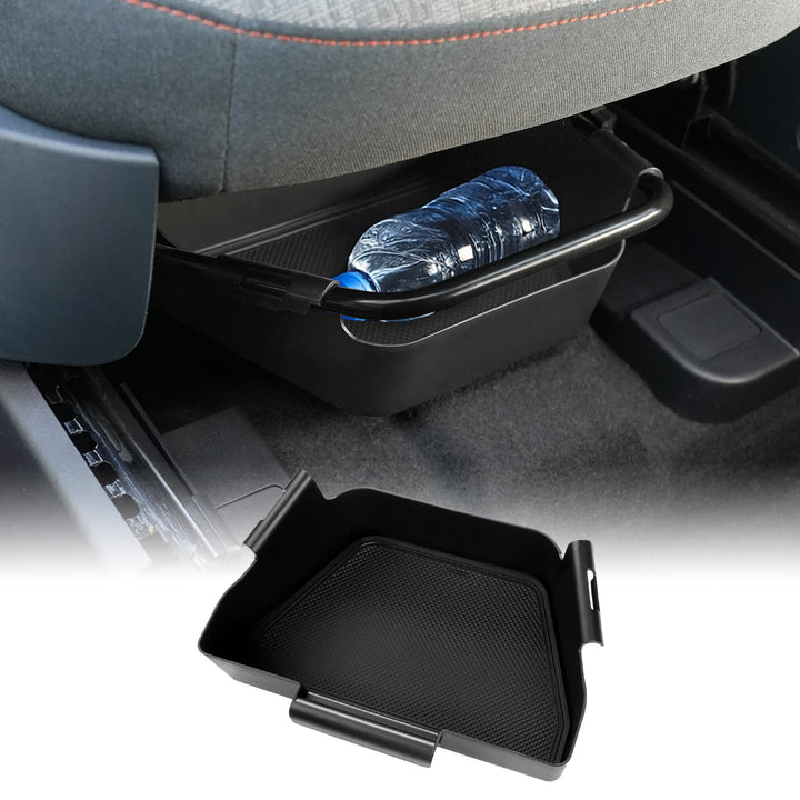 Mabett front view showing under-seat box installed and space saved