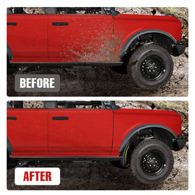 Mabett mud flap installed front view protecting Bronco bodywork
