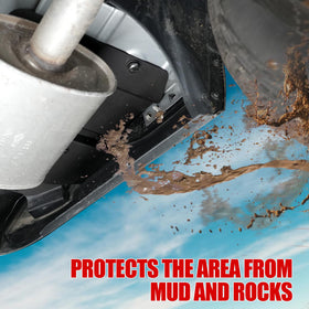 Mabett installed behind left rear wheel protecting cavity