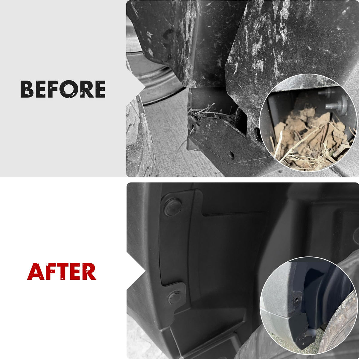 Mabett installed on Maverick rear wheel showing debris protection benefit