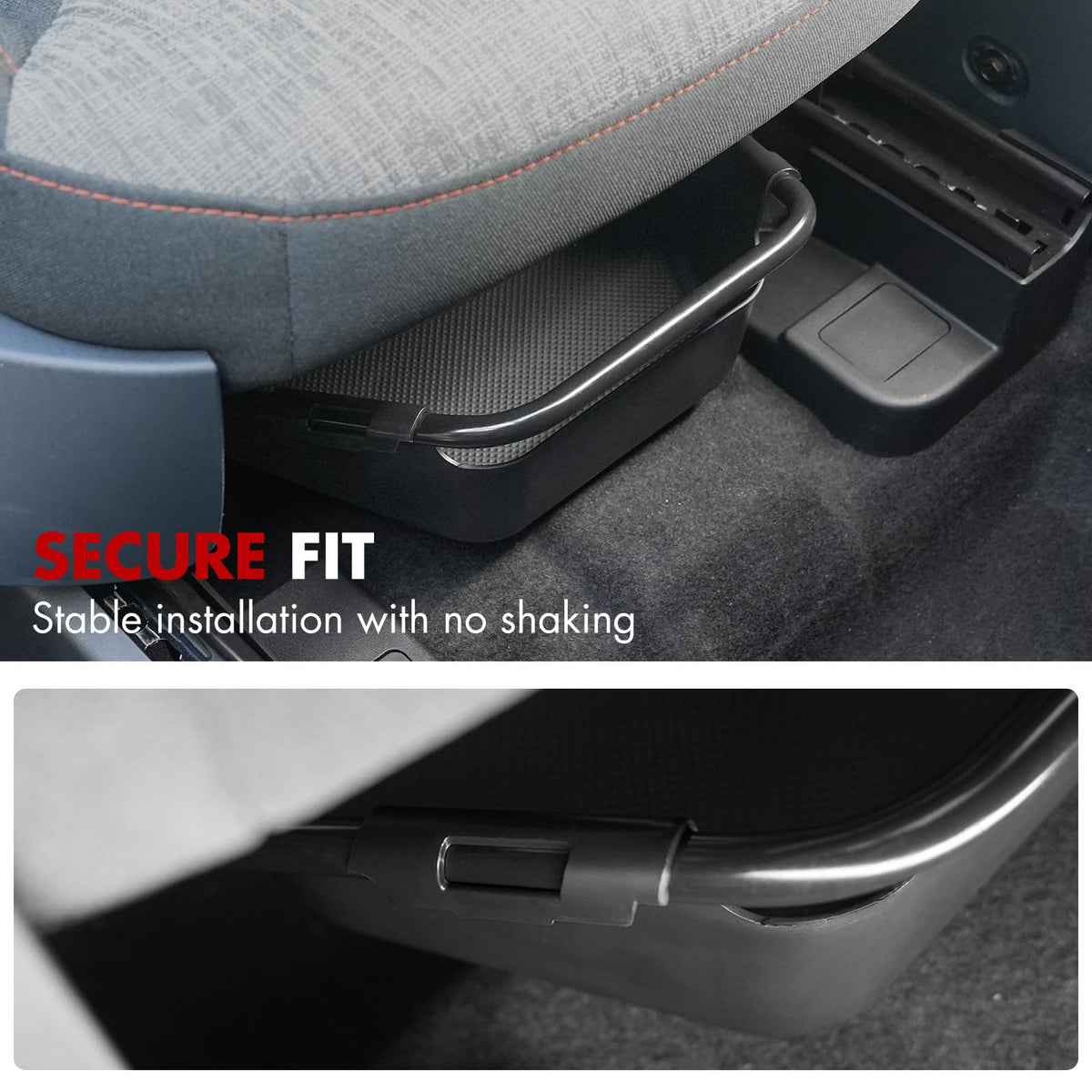 Mabett installed under seat with ruler for size and scale comparison