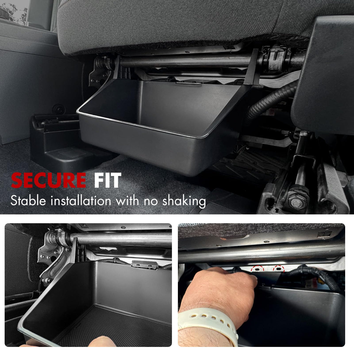 Mabett installed under seat showing compact scale and fit