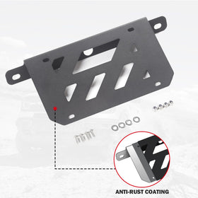 Mabett lifestyle shot on off-road Bronco showing durable bracket protecting plate