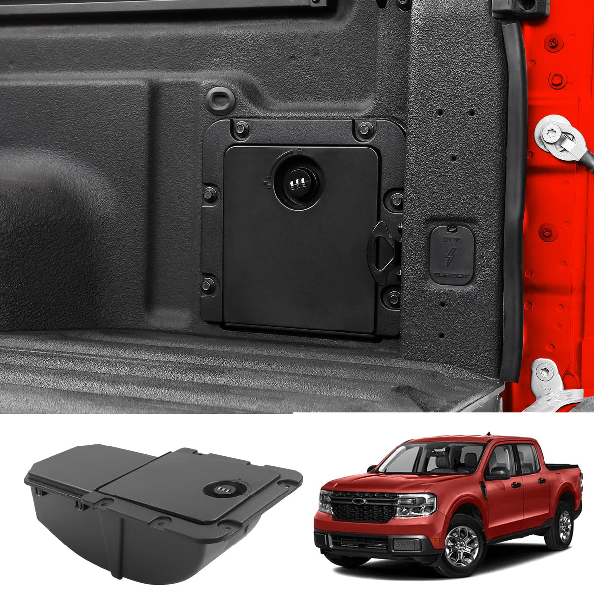 Mabett front view of bed storage bin showing OEM fit and clean finish