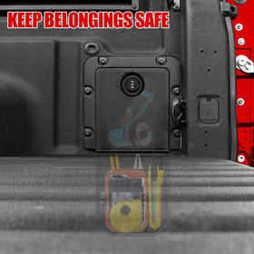 Mabett open storage view revealing locked compartment and usable space