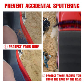 Mabett mud flap beside 35-inch tire illustrating clearance benefit