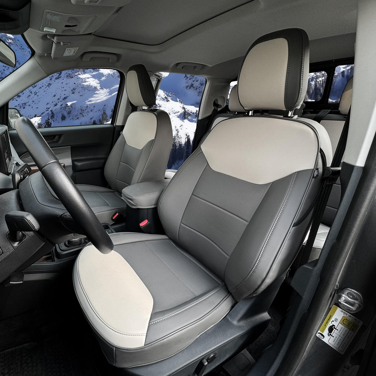 Mabett front seat cover in gray and white showing clean upgrade and protection