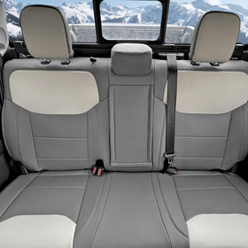 Mabett rear seat covers installed showing full cabin coverage and water resistance
