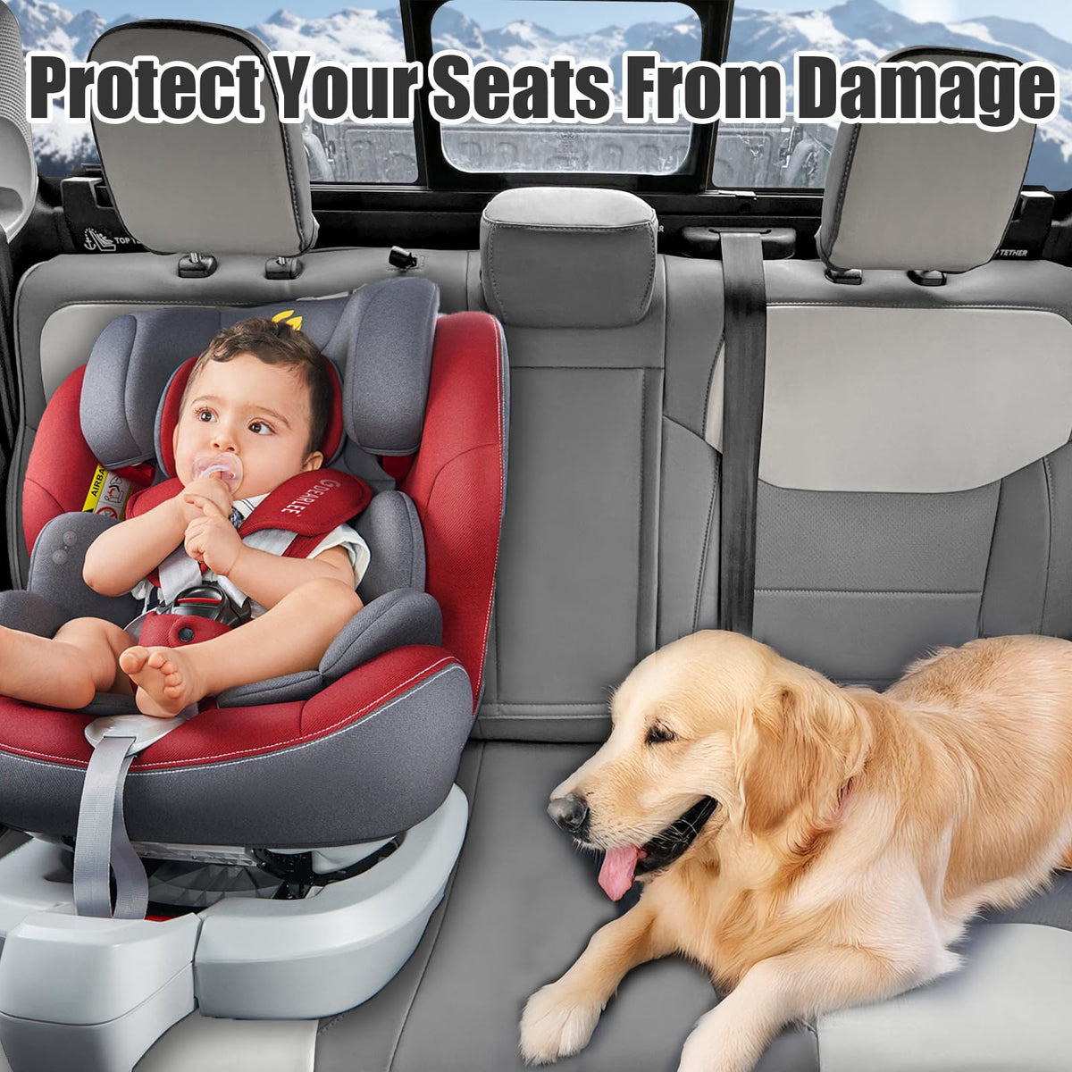 Mabett seat cover next to ruler showing precise, tailored fit dimensions