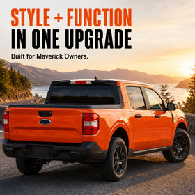 Mabett spoiler on Maverick in urban setting enhancing truck appearance