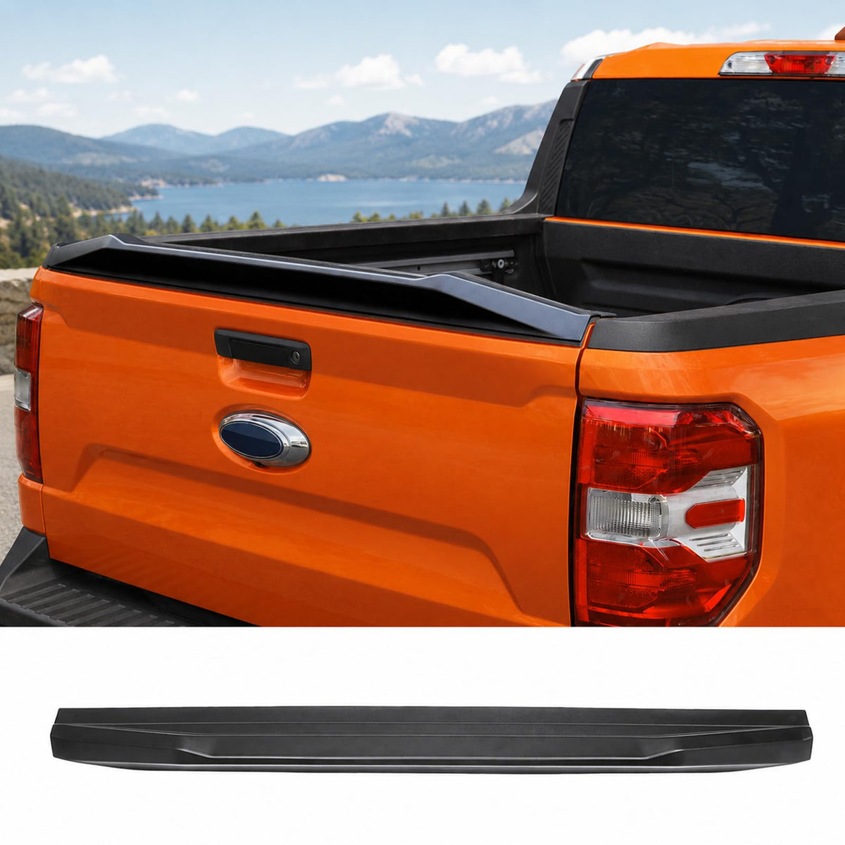 Mabett front view of tailgate spoiler showing sleek profile and instant styling benefit