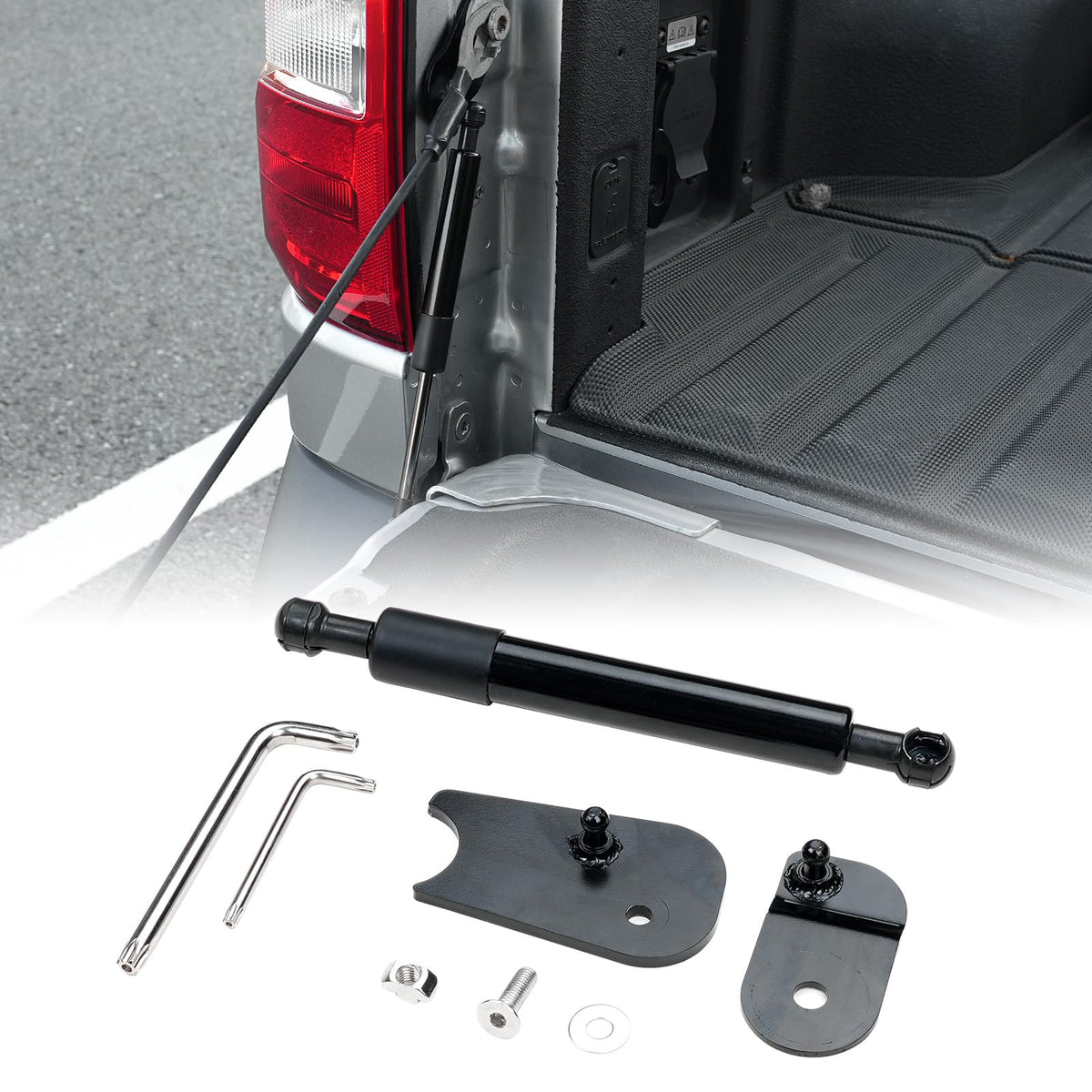 Mabett tailgate strut front view showing fitment and durability