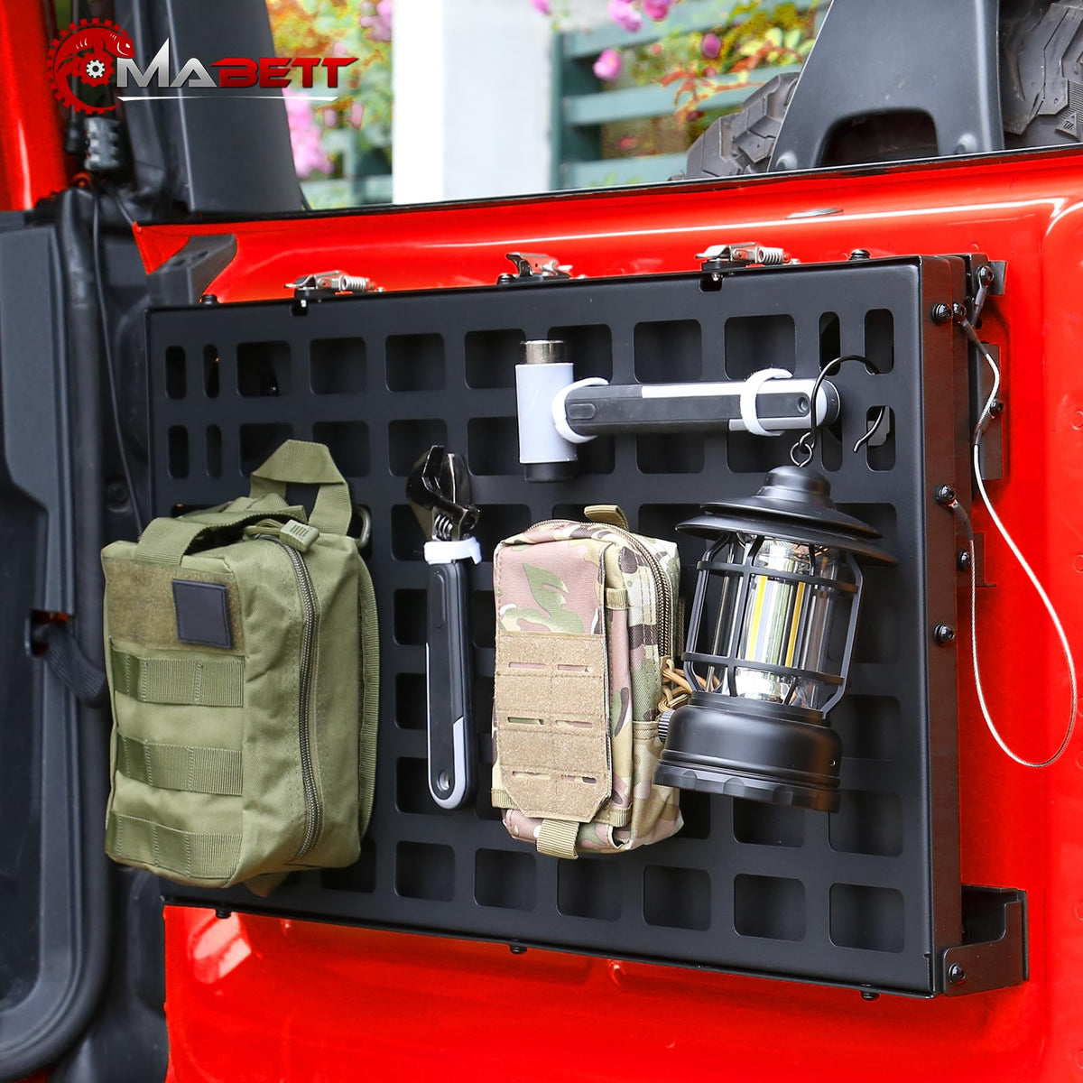 Mabett installed on Bronco tailgate showing size and secure mounting