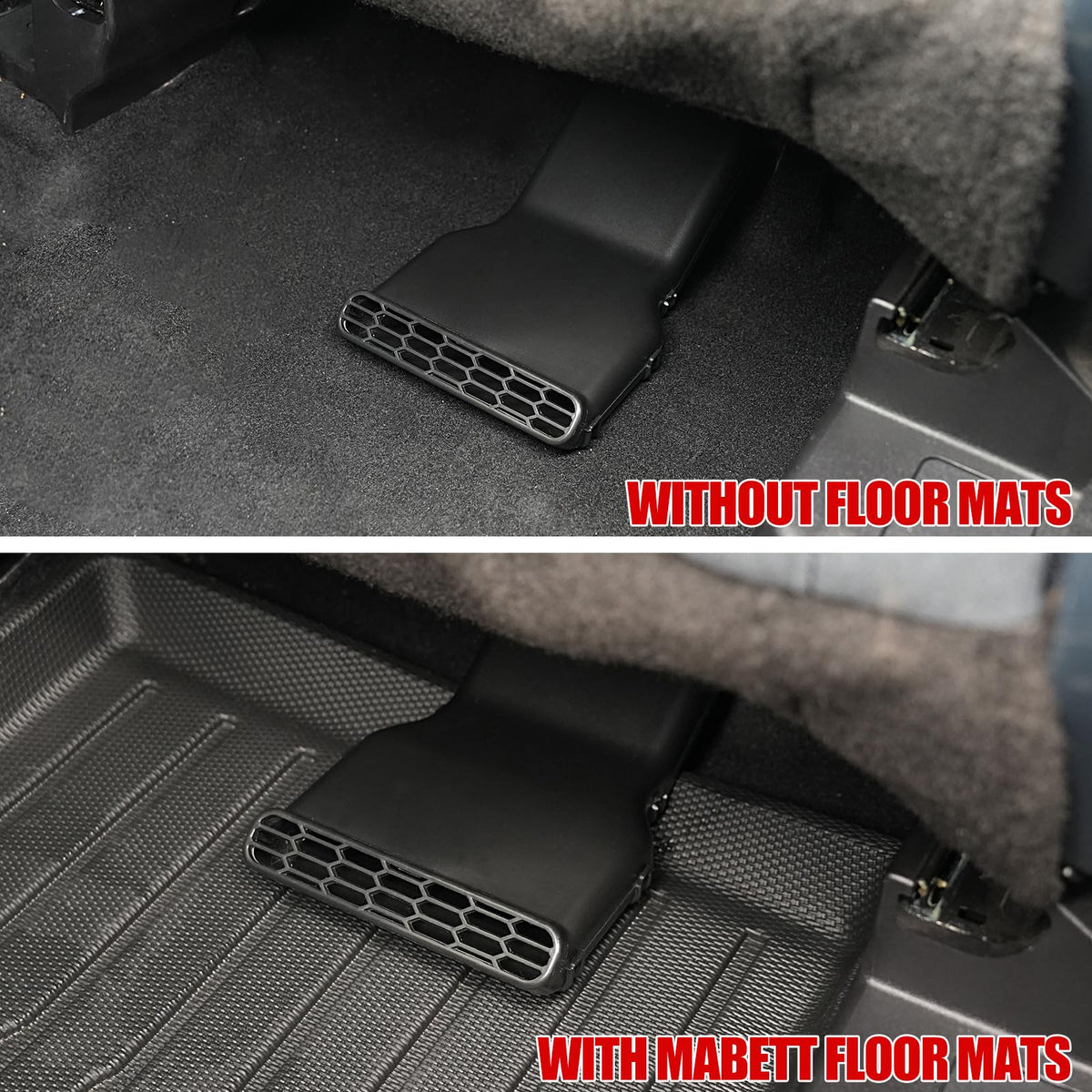 Mabett angled view showing rising lip that redirects airflow toward rear passengers for comfort