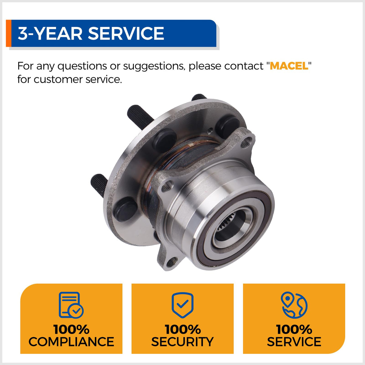 MACEL branded packaging and label showing part number and warranty info