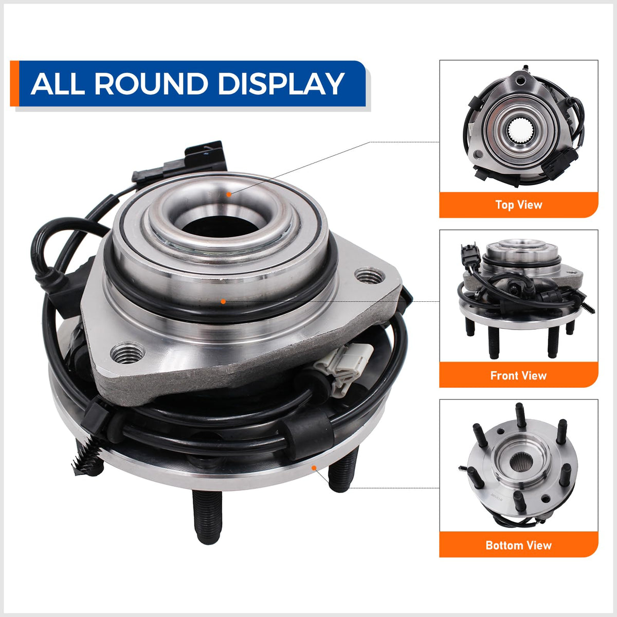 MACEL hub close-up of ABS tone ring ensuring accurate wheel-speed signals