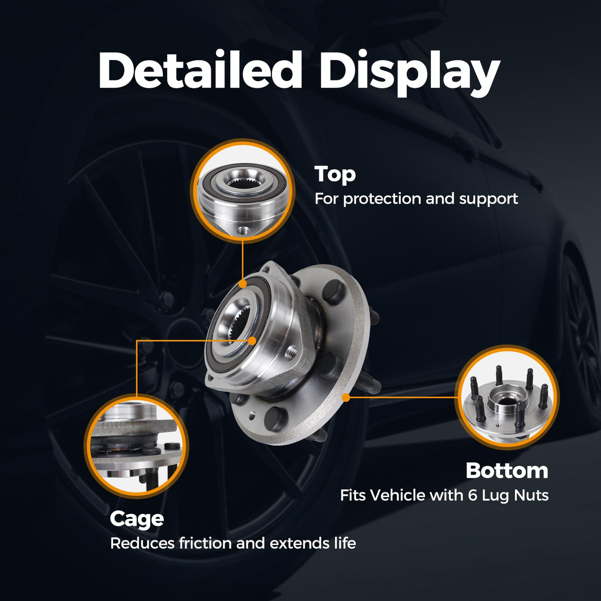 MACEL side profile of hub mounted on stub showing precise fit and improved wheel stability