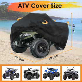 Macosy cover fitted on ATV outdoors showing size and full protection