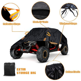Macosy cover on a 2-seater UTV showing correct size and scale