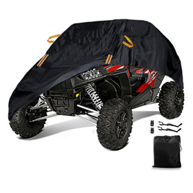 Macosy cover front view showing full 2-3 seater UTV protection and weather resistance