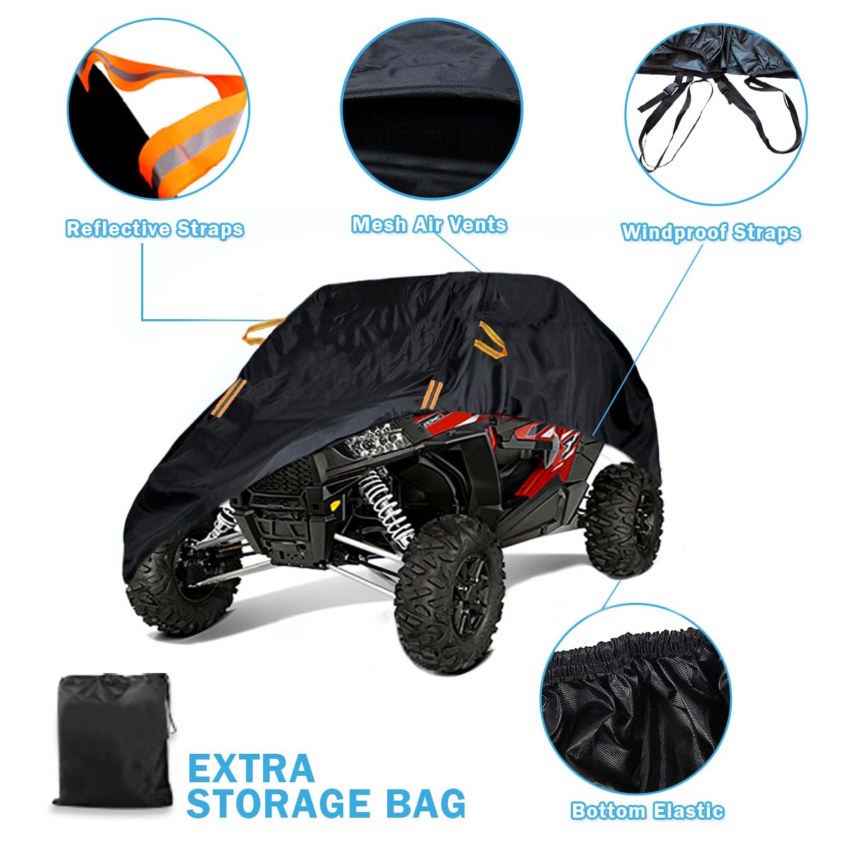 Macosy dual vents detail reducing heat and moisture inside the covered UTV