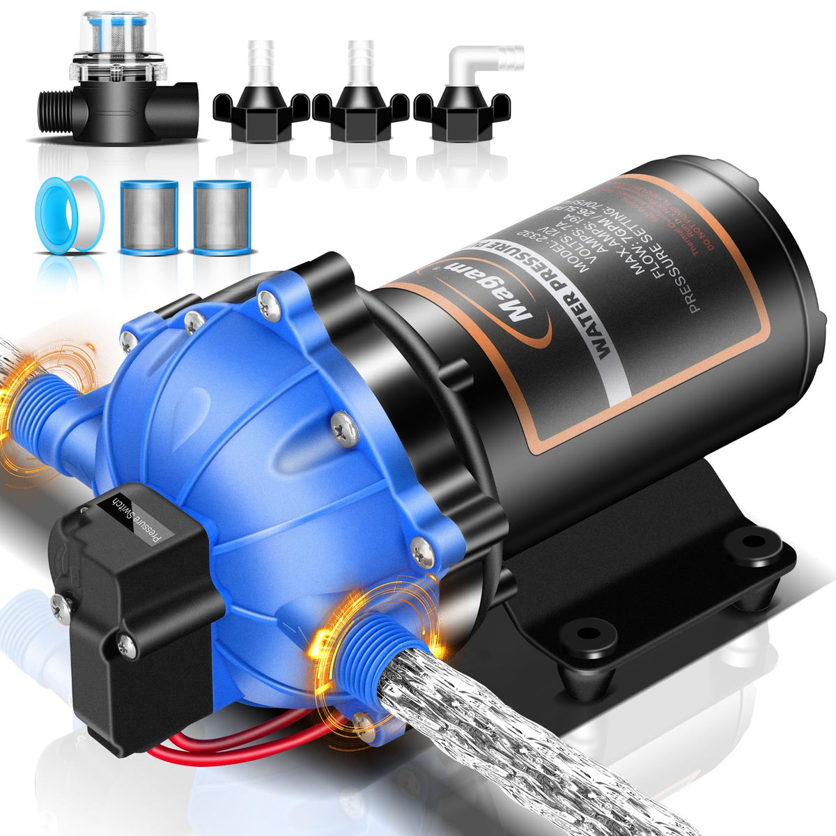 Magam front view pump showing compact housing and durable design benefit reliable supply