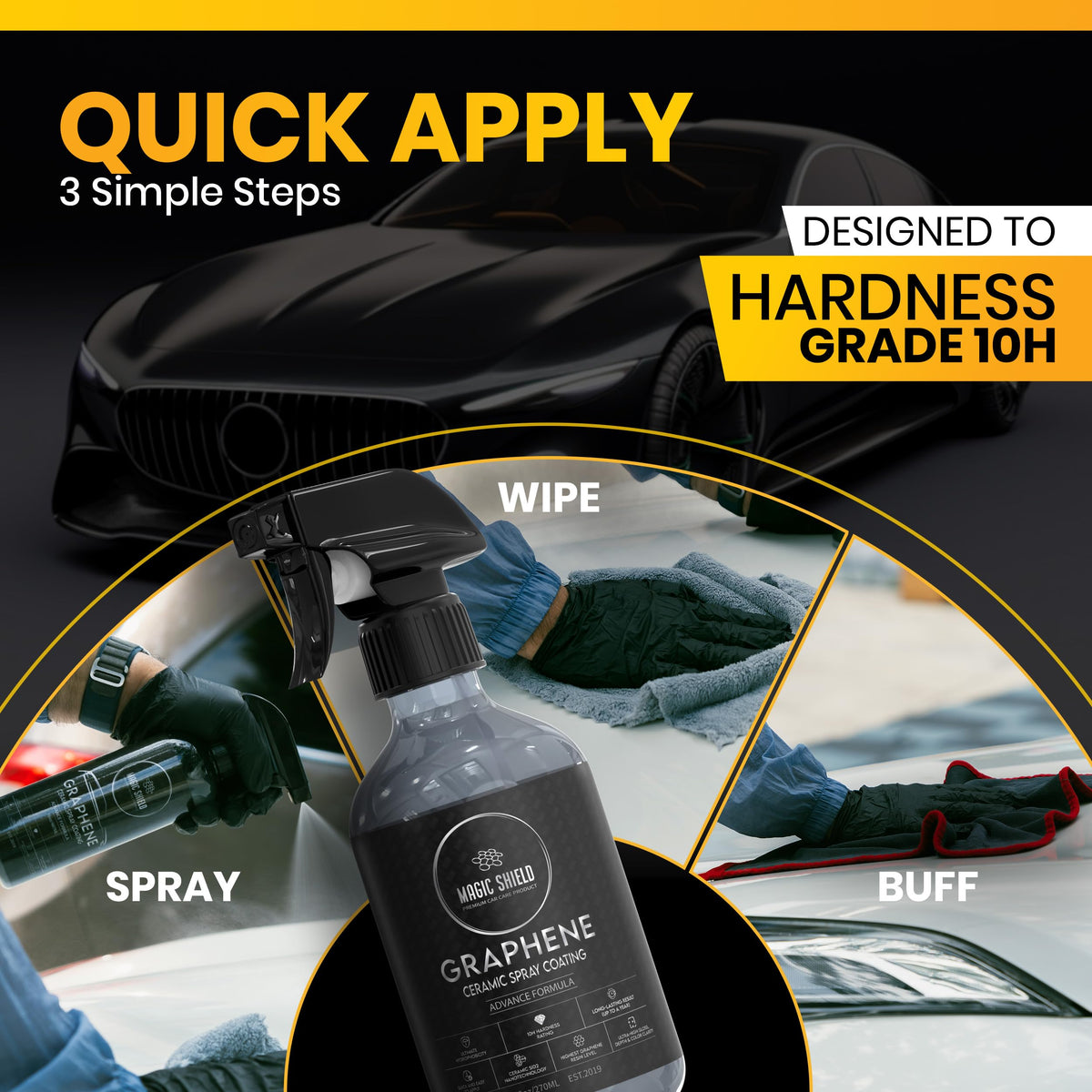Magic Shield being wiped with microfiber to deliver fast glossy finish