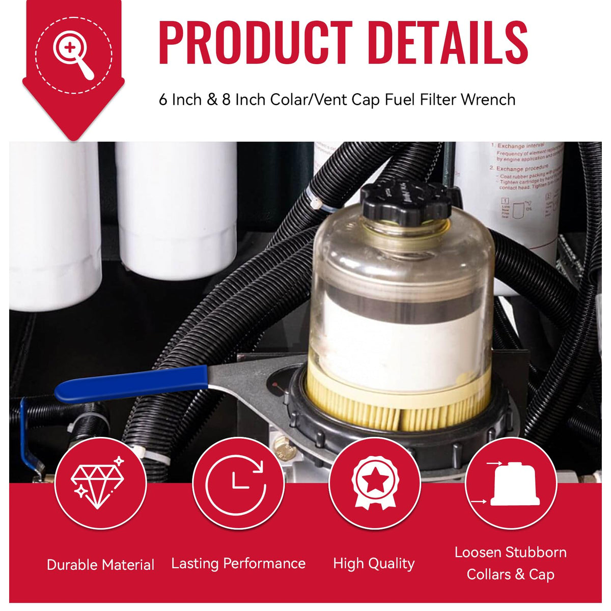Magluv wrench engaged on Davco filter cap demonstrating proper use and leverage
